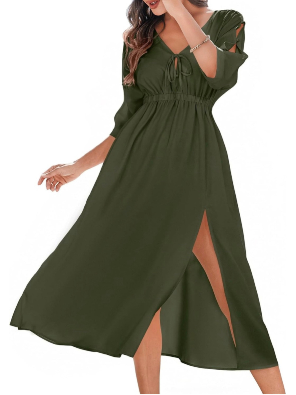 NEW Amoretu Vacation Dress V-Neck Batwing Half Sleeve Flowy Midi Dress S